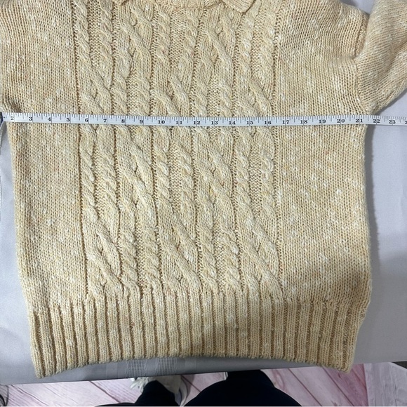 Lizsport women’s vintage Sweater Petite Beige Tan Collared Chunky Shoulder Pad - Picture 2 of 7